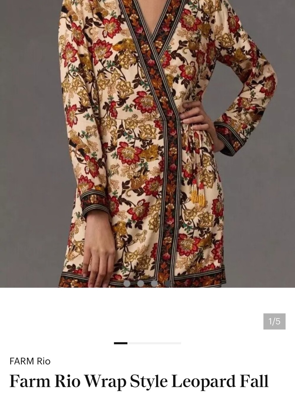 Farm Rio x Anthropologie Cream Wrap Dress with Red & Gold Floral Print NWOT